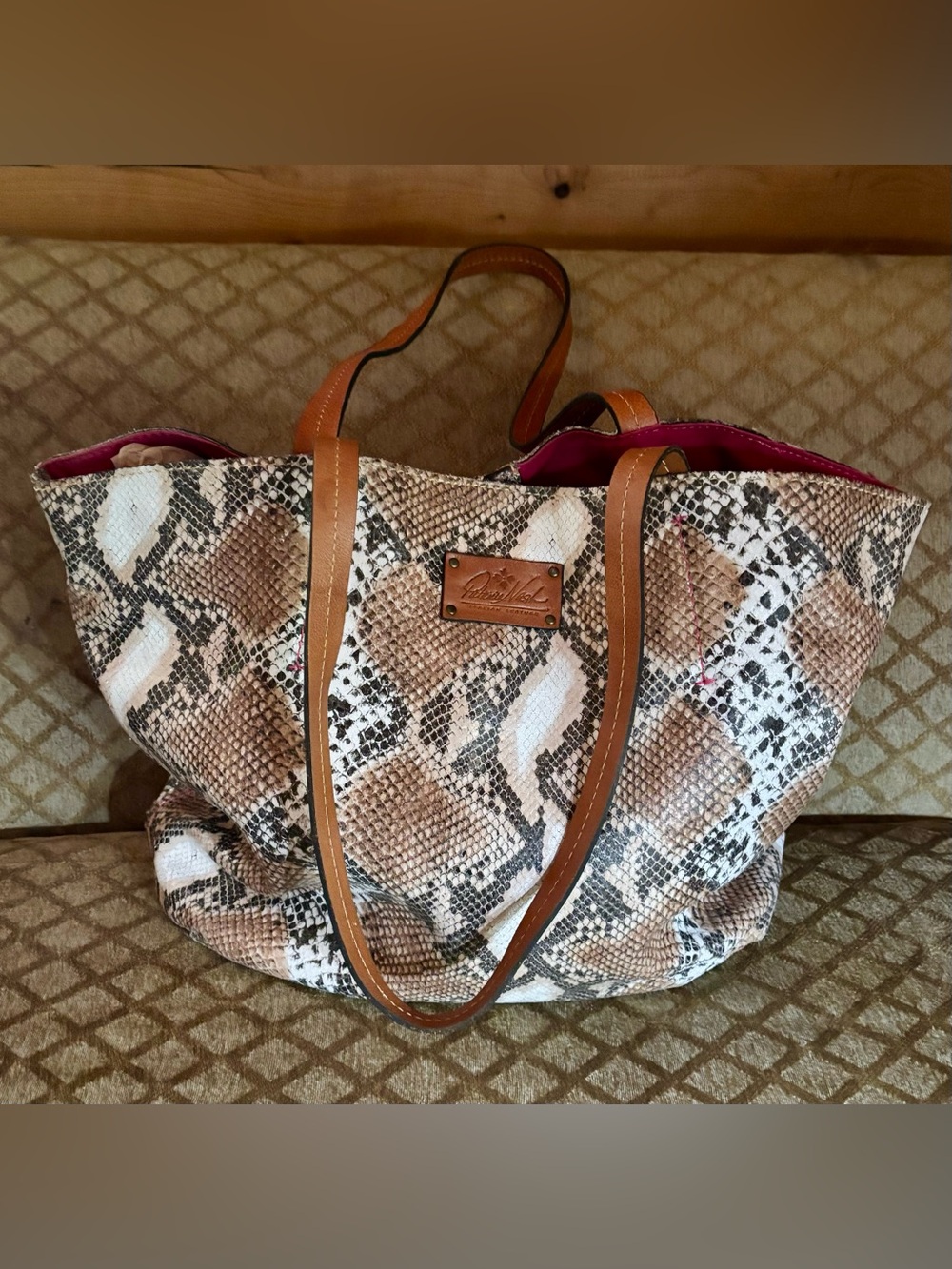 Patricia Nash "Zancona" Tote in Natural Italian Python Leather Pink Suede Lining